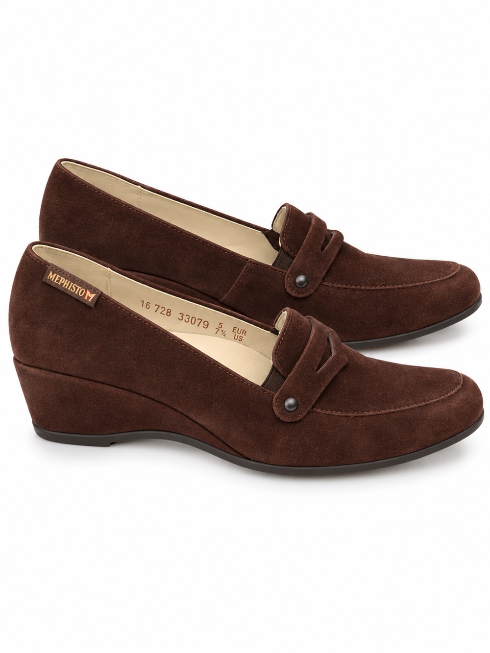 Mephisto Gazelle Brown Suede Air Relax Comfort Wedge Penny Loafers Shoes 5 7.5
